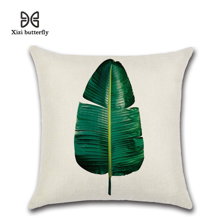 Leaves Pattern Throw Pillow Cover Soft Linen Cotton Square Cover, Size: 45 x 45cm - Style 2-1