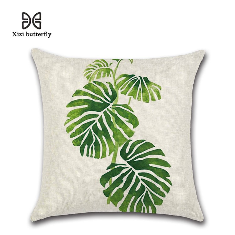 Leaves Pattern Throw Pillow Cover Soft Linen Cotton Square Cover, Size: 45x 45cm - Style 3-1