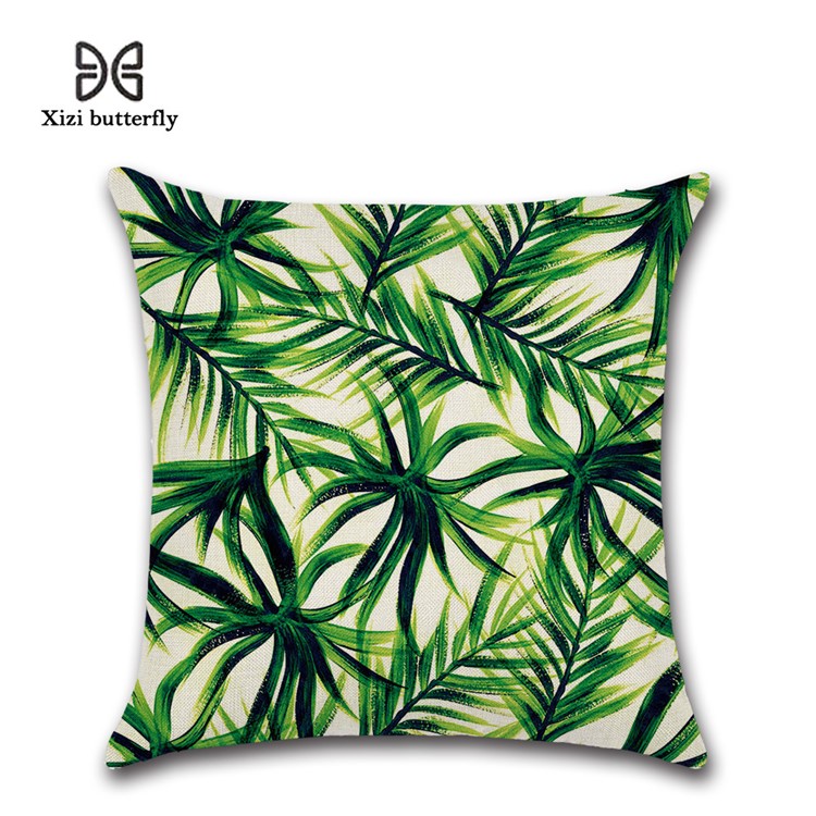 Leaves Pattern Throw Pillow Cover Soft Linen Cotton Square Cover, Size: 45 x 45cm - Style 4-1