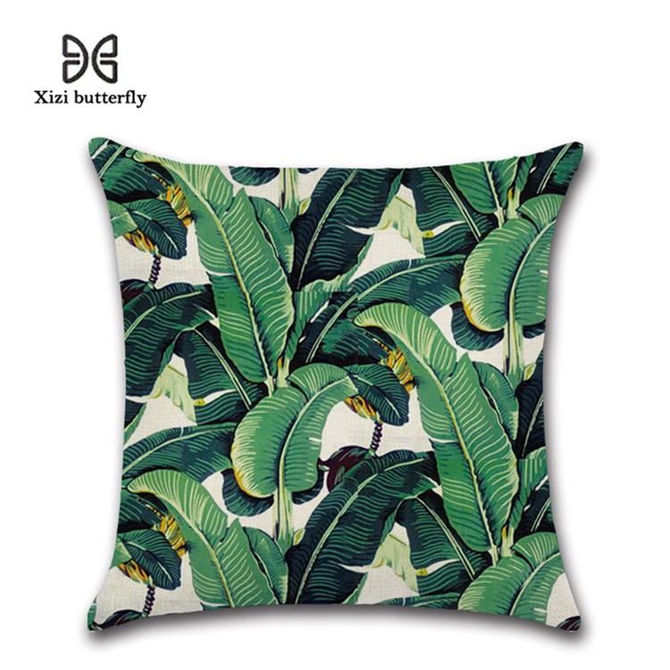 Leaves Pattern Throw Pillow Cover Soft Linen Cotton Square Cover, Size: 45 x 45cm - Style 5-1