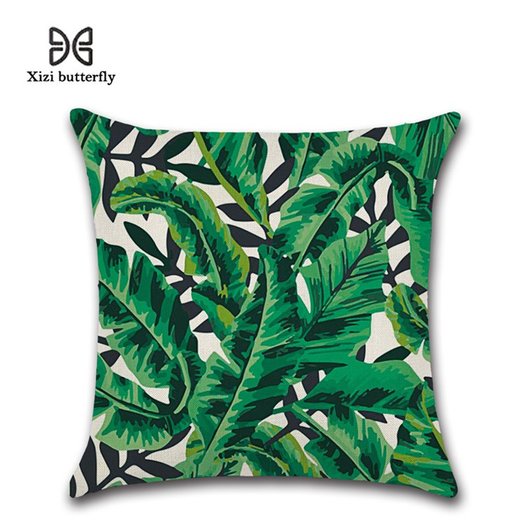 Leaves Pattern Throw Pillow Cover Soft Linen Cotton Square Cover, Size: 45 x 45cm - Style 6-1
