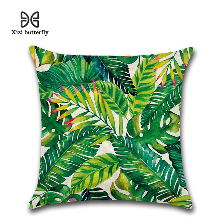 Leaves Pattern Throw Pillow Cover Soft Linen Cotton Square Cover, Size: 45 x 45cm - Style 7-1