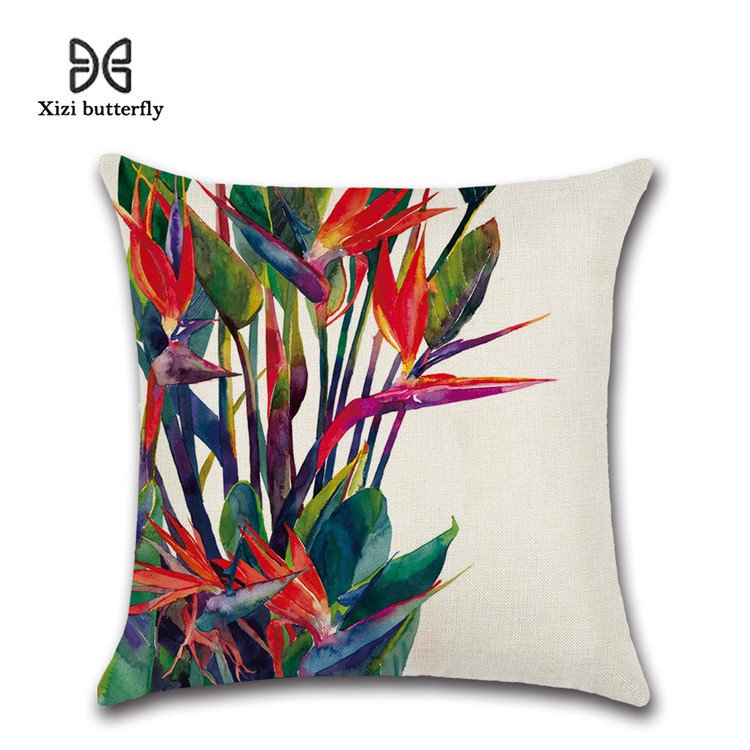 Leaves Pattern Throw Pillow Cover Soft Linen Cotton Square Cover, Size: 45 x 45cm - Style 8-1