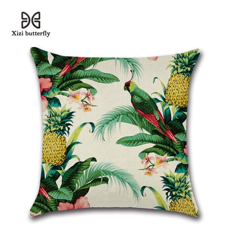 Leaves Pattern Throw Pillow Cover Soft Linen Cotton Square Cover, Size: 45 x 45cm - Style 9-1