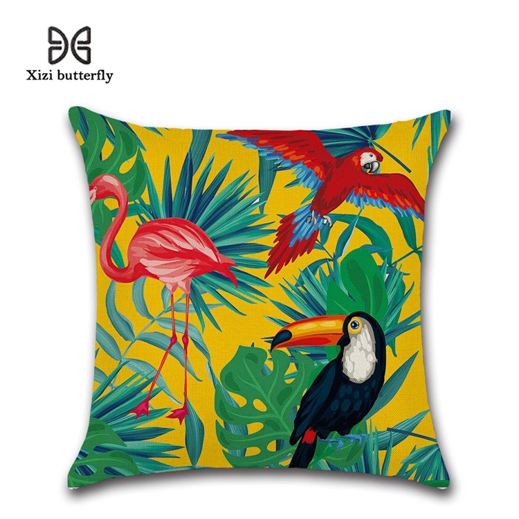 Leaves Pattern Throw Pillow Cover Soft Linen Cotton Square Cover, Size: 45 x 45cm - Style 10-1