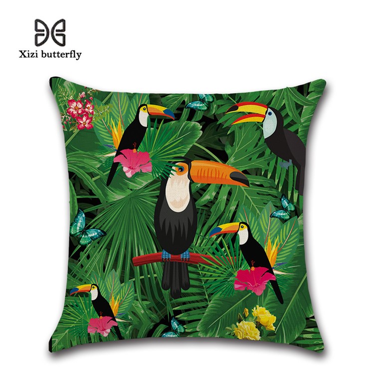 Leaves Pattern Throw Pillow Cover Soft Linen Cotton Square Cover, Size: 45 x 45cm - Style 11-1