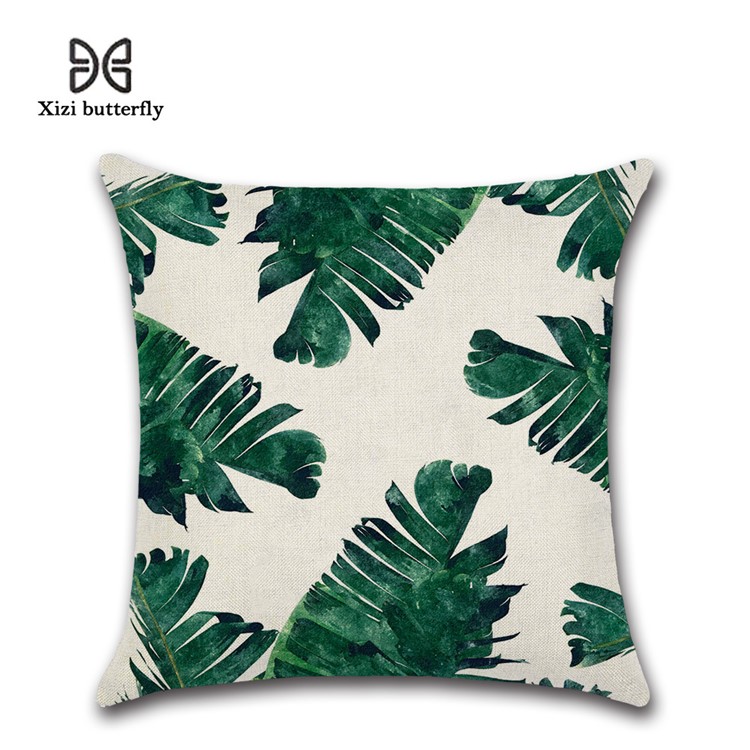Leaves Pattern Throw Pillow Cover Soft Linen Cotton Square Cover, Size: 45 x 45cm - Style 12-1