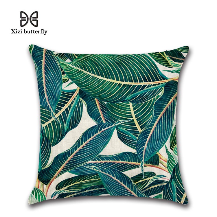 Leaves Pattern Throw Pillow Cover Soft Linen Cotton Square Cover, Size: 45 x 45cm - Style 13-1