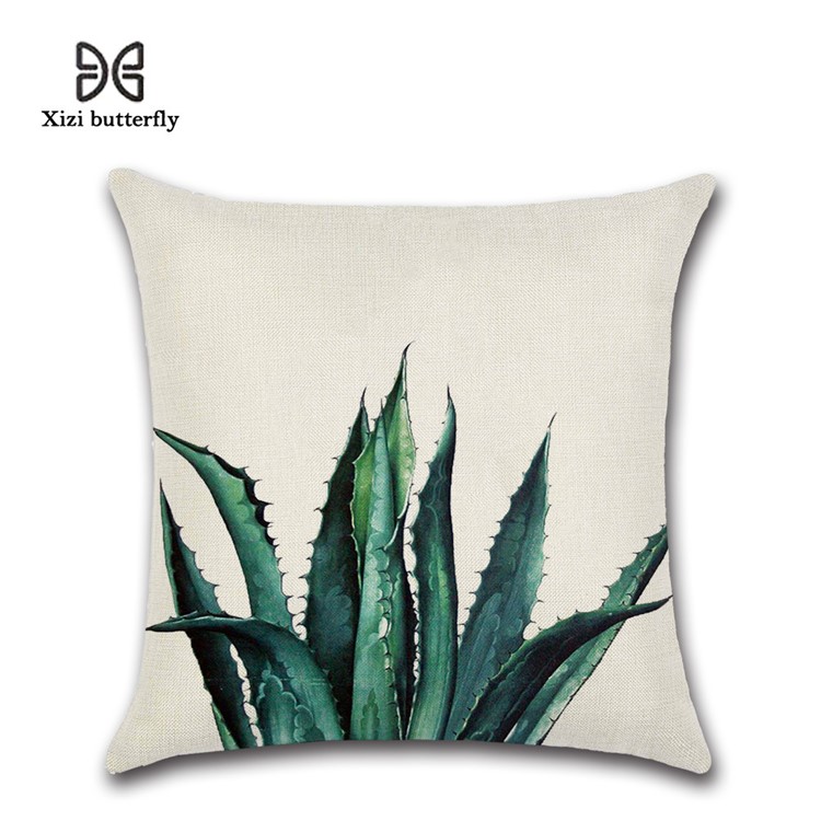 Leaves Pattern Throw Pillow Cover Soft Linen Cotton Square Cover, Size: 45 x 45cm - Style 15-1