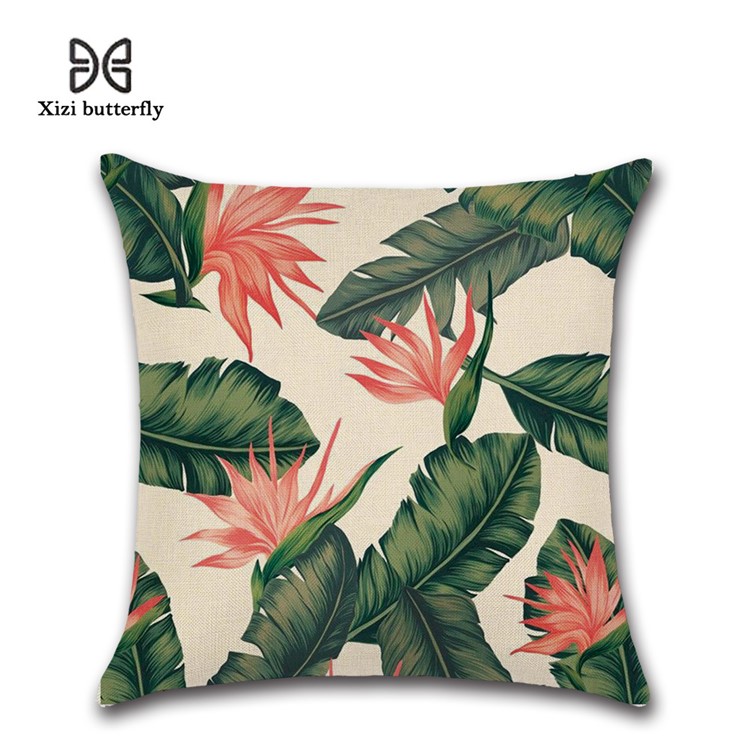 Leaves Pattern Throw Pillow Cover Soft Linen Cotton Square Cover, Size: 45 x 45cm - Style 17-1