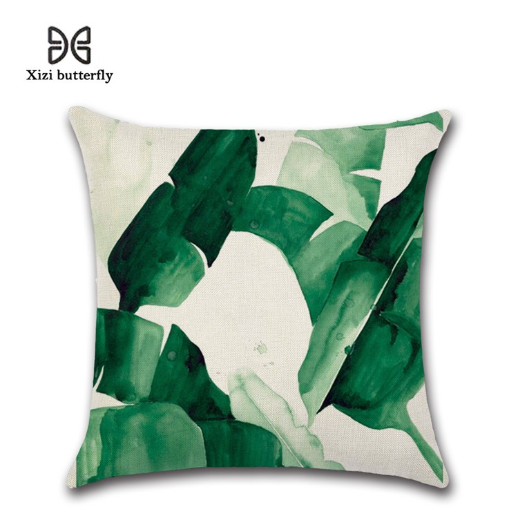 Leaves Pattern Throw Pillow Cover Soft Linen Cotton Square Cover, Size: 45 x 45cm - Style 20-1