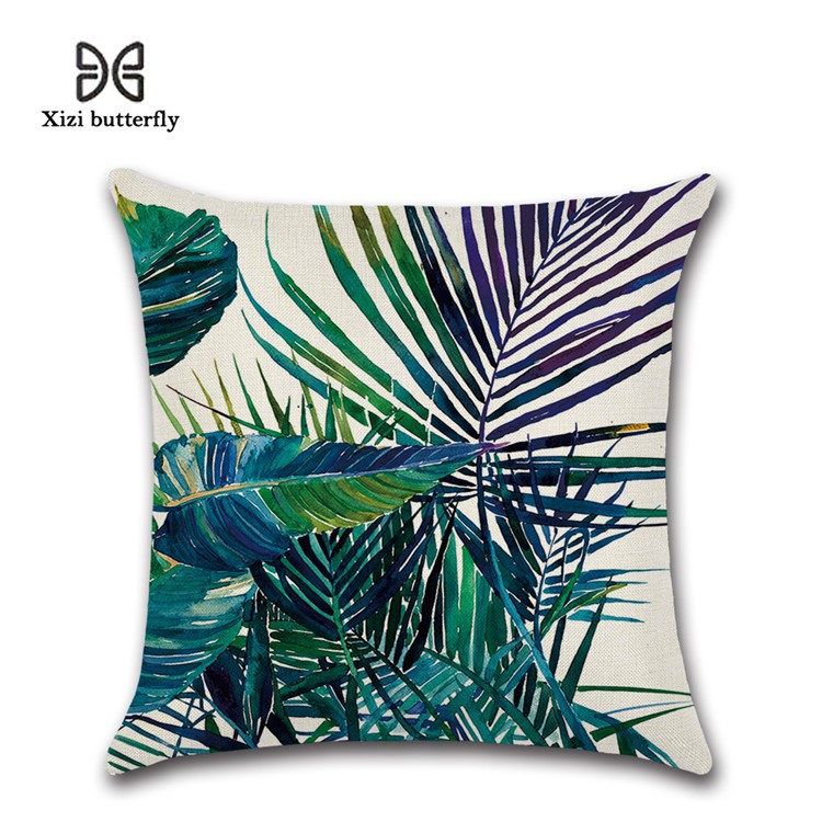 Leaves Pattern Throw Pillow Cover Soft Linen Cotton Square Cover, Size: 45 x 45cm - Style 21-1