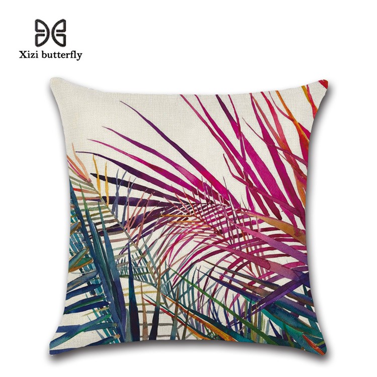 Leaves Pattern Throw Pillow Cover Soft Linen Cotton Square Cover, Size: 45 x 45cm - Style 22-1