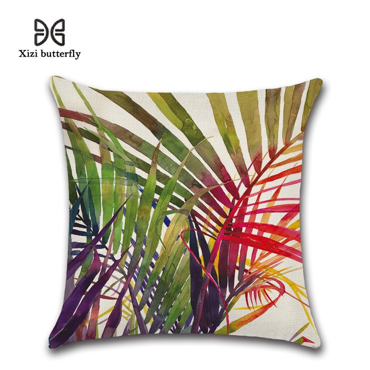 Leaves Pattern Throw Pillow Cover Soft Linen Cotton Square Cover, Size: 45 x 45cm - Style 23-1