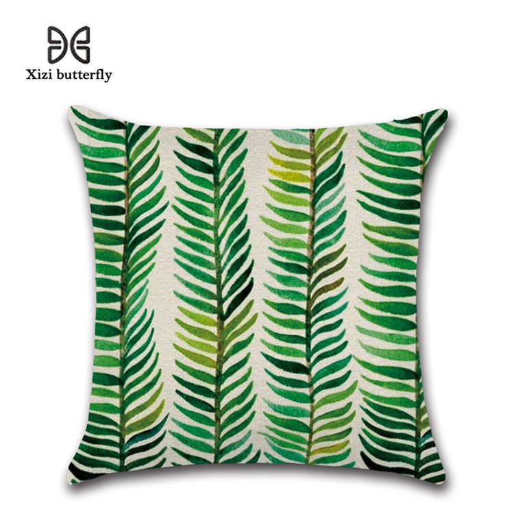 Leaves Pattern Throw Pillow Cover Soft Linen Cotton Square Cover, Size: 45 x 45cm - Style 24-1