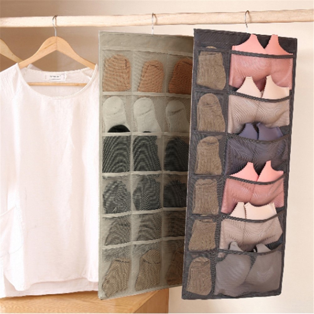 Organisateur de Placard Suspendu à Double Face Pour Arguments de Toilette de Sous-vêtements Bra Bra 30 Mesh Pochets - Blanche-3