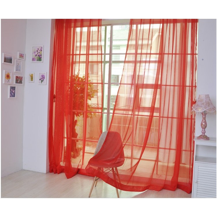 Transparent Curtain Window Tulle Drape Sheer for Living Room Bedroom 1x2m - Red-4