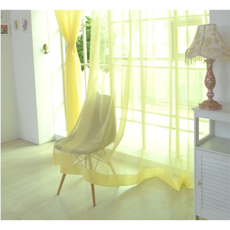 Transparent Curtain Window Tulle Drape Sheer for Living Room Bedroom 1x2m - Yellow-1