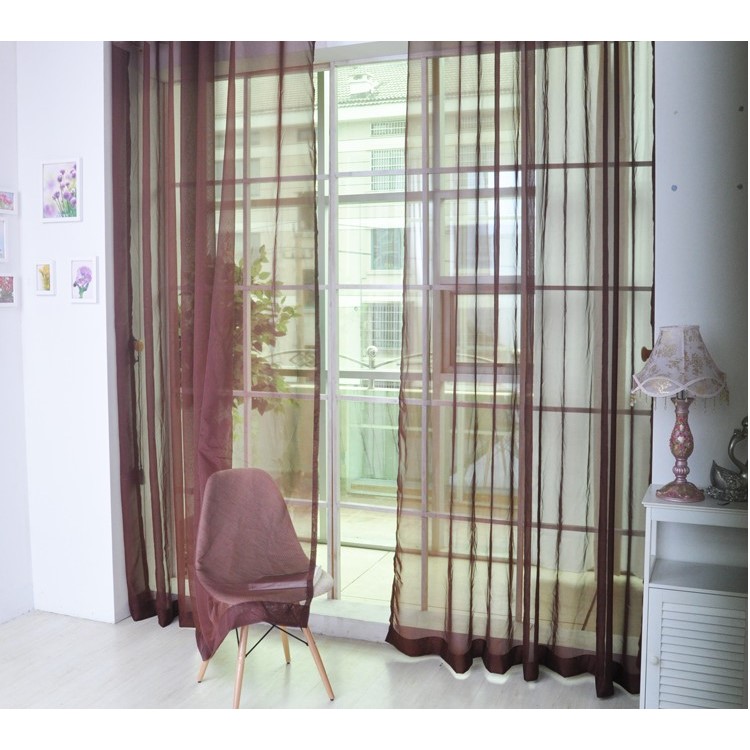 Transparent Curtain Window Tulle Drape Sheer for Living Room Bedroom 1x2m - Coffee-1