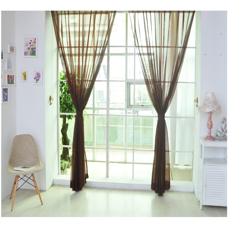 Transparent Curtain Window Tulle Drape Sheer for Living Room Bedroom 1x2m - Coffee-2