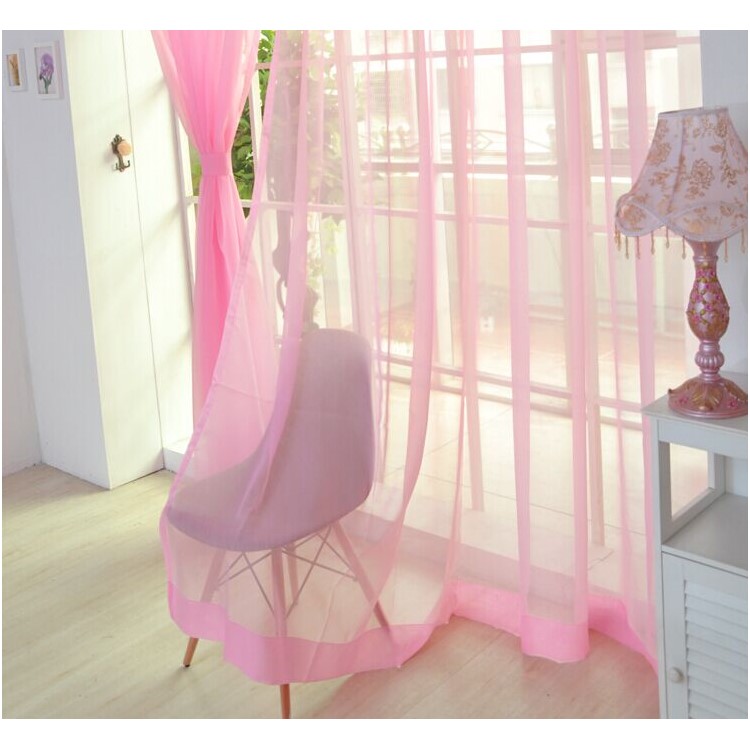Transparent Curtain Window Tulle Drape Sheer for Living Room Bedroom 1x2m - Light Pink-1