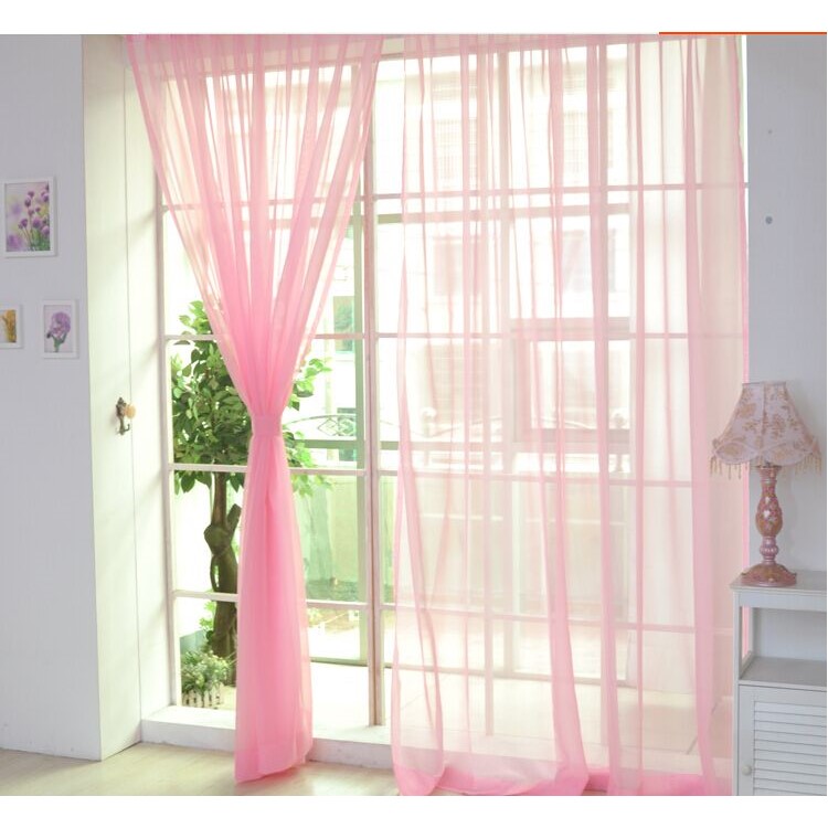 Transparent Curtain Window Tulle Drape Sheer for Living Room Bedroom 1x2m - Light Pink-2