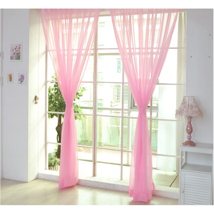 Transparent Curtain Window Tulle Drape Sheer for Living Room Bedroom 1x2m - Light Pink-3