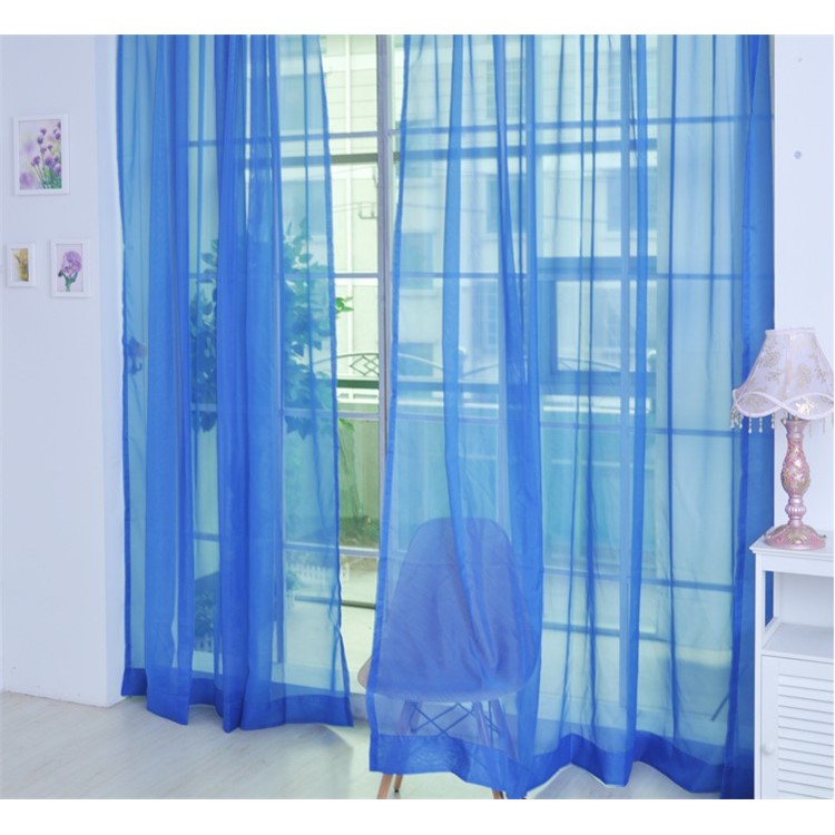 Transparent Curtain Window Tulle Drape Sheer for Living Room Bedroom 1x2m - Dark Blue-1