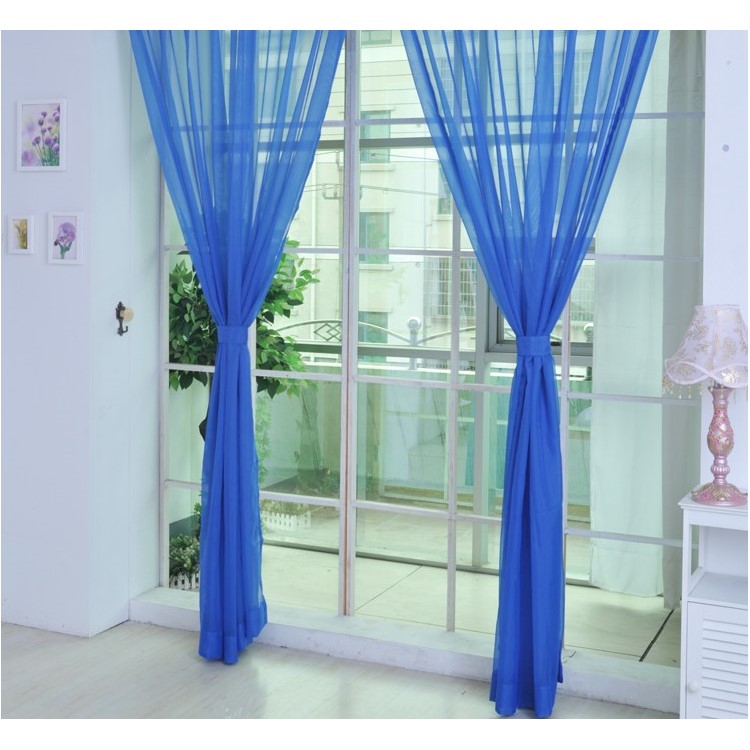 Transparent Curtain Window Tulle Drape Sheer for Living Room Bedroom 1x2m - Dark Blue-2