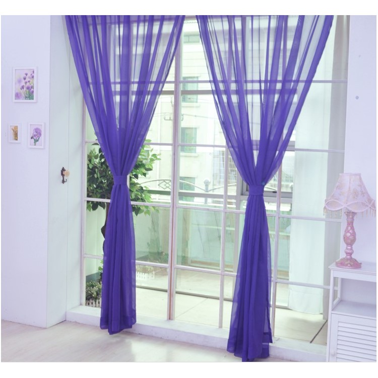 Transparent Curtain Window Tulle Drape Sheer for Living Room Bedroom 1x2m - Purple-2