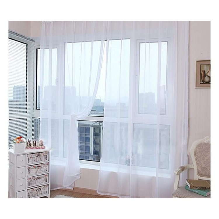 2 Panels/Set Soild Color Sheer Curtains Window Curtain, Size: 39*79 inches - White-1