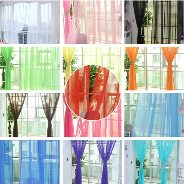 2 Panels/Set Soild Color Sheer Curtains Window Curtain, Size: 39*79 inches - White-3