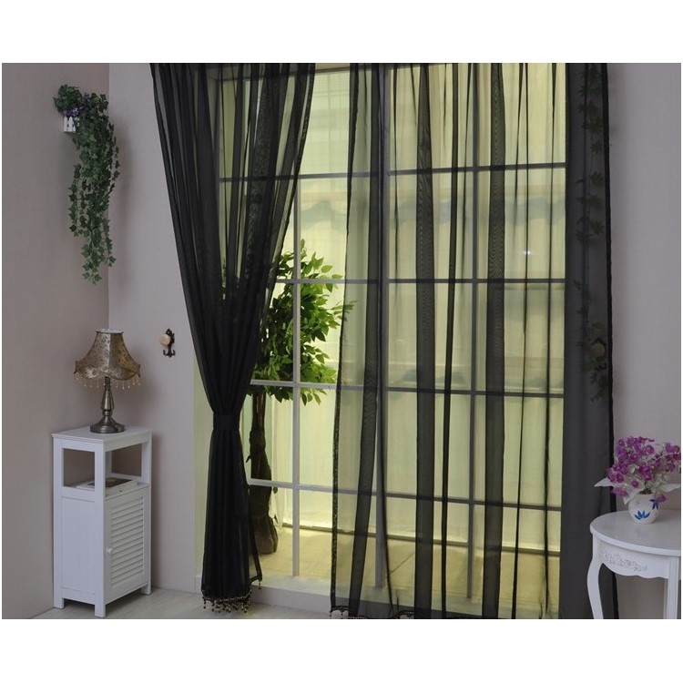 2 Painéis / Set Soild Cor Pura Cortina Da Janela Cortinas, Tamanho: 39 * 79 Polegadas - Preto-1