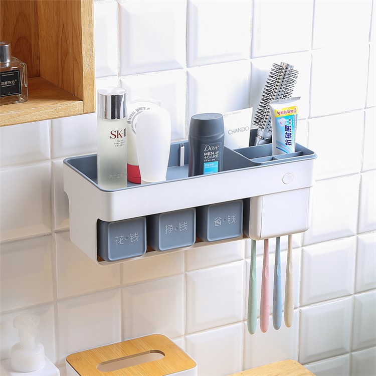 Bathroom Wall-Mounted Adhensive Toothbrush Rack Set Holder Intelligent Bacteriostasis-4