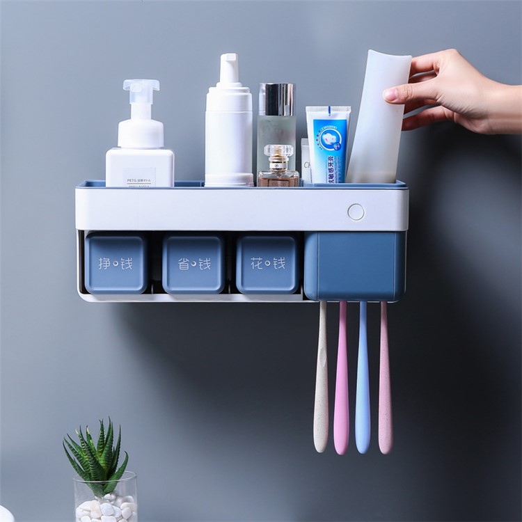 Bathroom Wall-Mounted Adhensive Toothbrush Rack Set Holder Intelligent Bacteriostasis-7