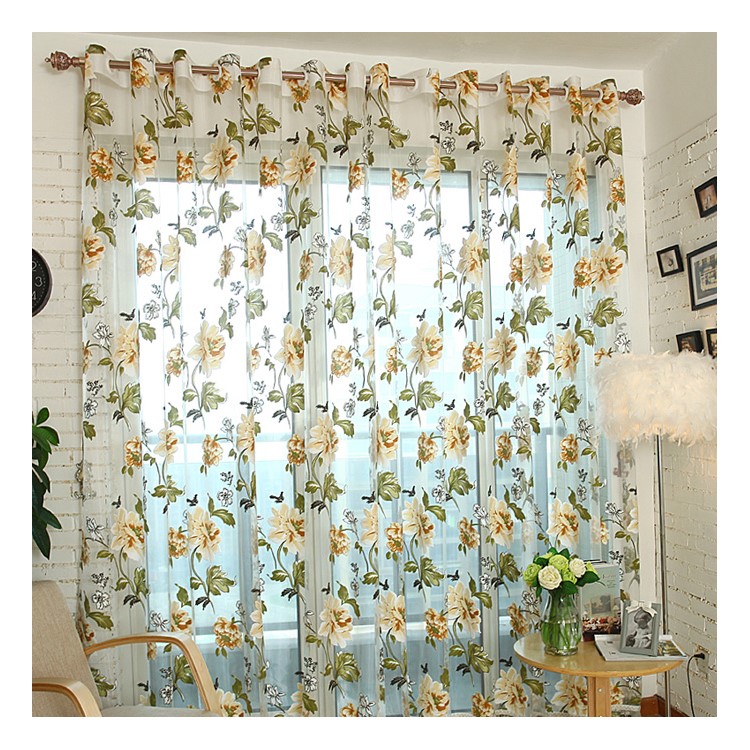 1x2m Peony Flower Curtain Blackout Window Tulle Drape Sheer (Without Curtain Bead) - Beige-1