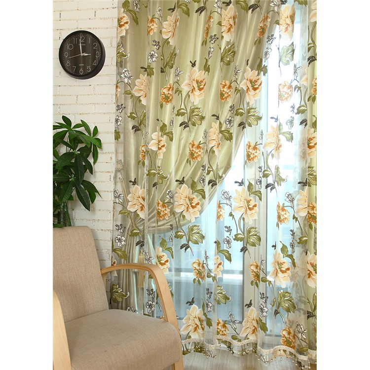 1x2m Peony Flower Curtain Blackout Window Tulle Drape Sheer (Without Curtain Bead) - Beige-3