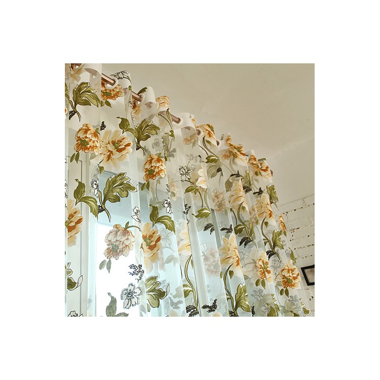 1x2m Peony Flower Curtain Blackout Window Tulle Drape Sheer (Without Curtain Bead) - Beige-4