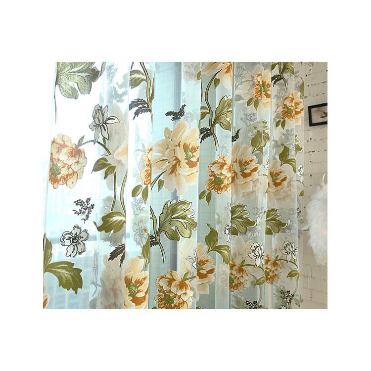 1x2m Peony Flower Curtain Blackout Window Tulle Drape Sheer (Without Curtain Bead) - Beige-6