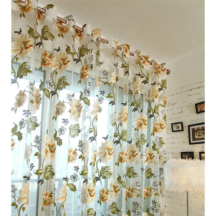 1x2m Peony Flower Curtain Blackout Window Tulle Drape Sheer (Without Curtain Bead) - Beige-8