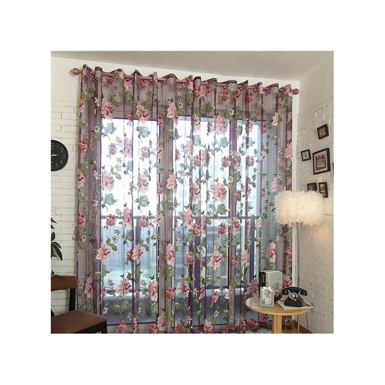 1x2m Peony Flower Curtain Blackout Window Tulle Drape Sheer (Without Curtain Bead) - Purple-1