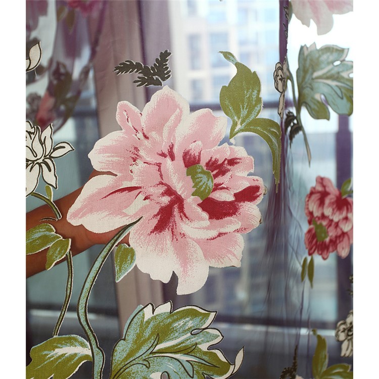 1x2m Peony Flower Curtain Blackout Window Tulle Drape Sheer (Without Curtain Bead) - Purple-2