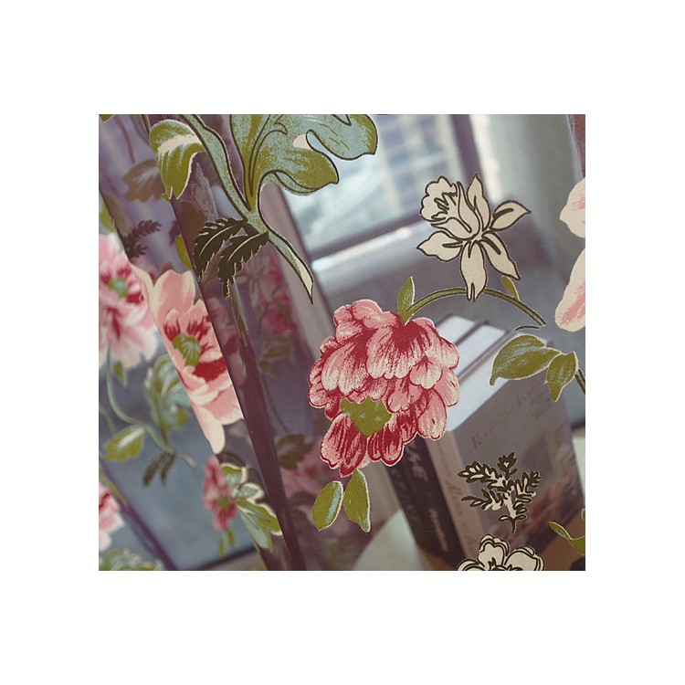 1x2m Peony Flower Curtain Blackout Window Tulle Drape Sheer (Without Curtain Bead) - Purple-4