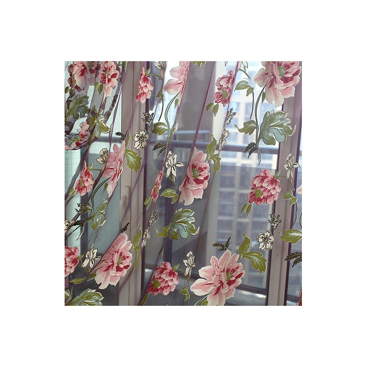 1x2m Peony Flower Curtain Blackout Window Tulle Drape Sheer (Without Curtain Bead) - Purple-7