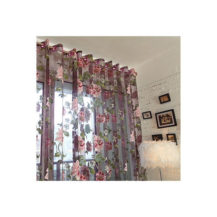 1x2m Peony Flower Curtain Blackout Window Tulle Drape Sheer (Without Curtain Bead) - Purple-8