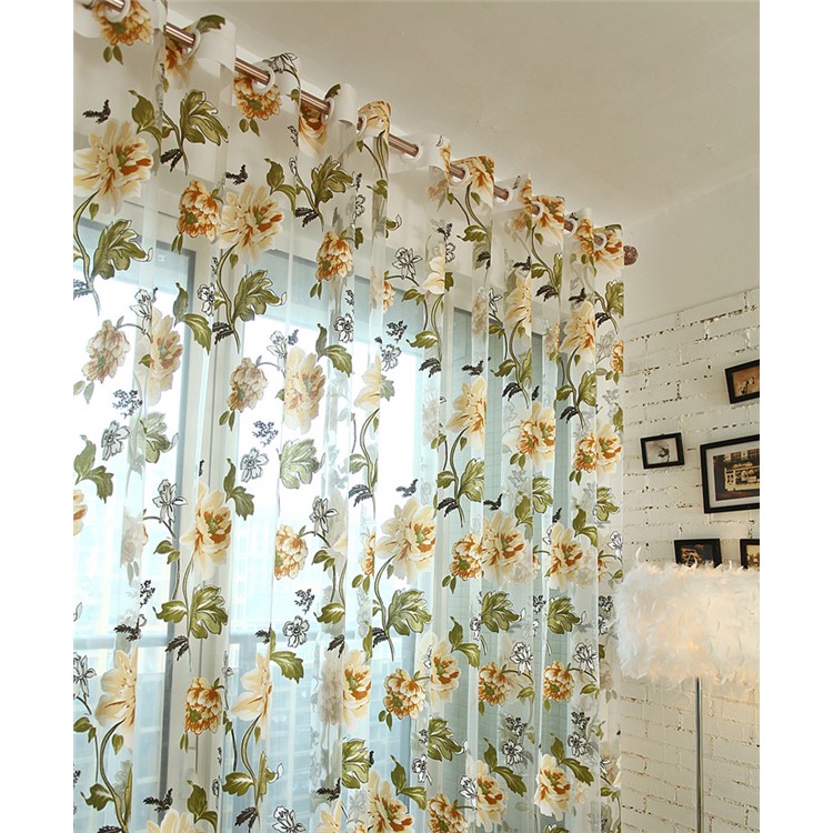 1x2m Peony Flower Curtain Blackout Window Tulle Drape Sheer for Bedroom Living Room  - Beige-3