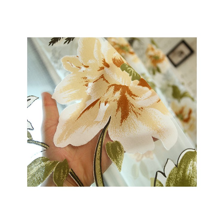 1x2m Peony Flower Curtain Blackout Window Tulle Drape Sheer for Bedroom Living Room - Beige-4