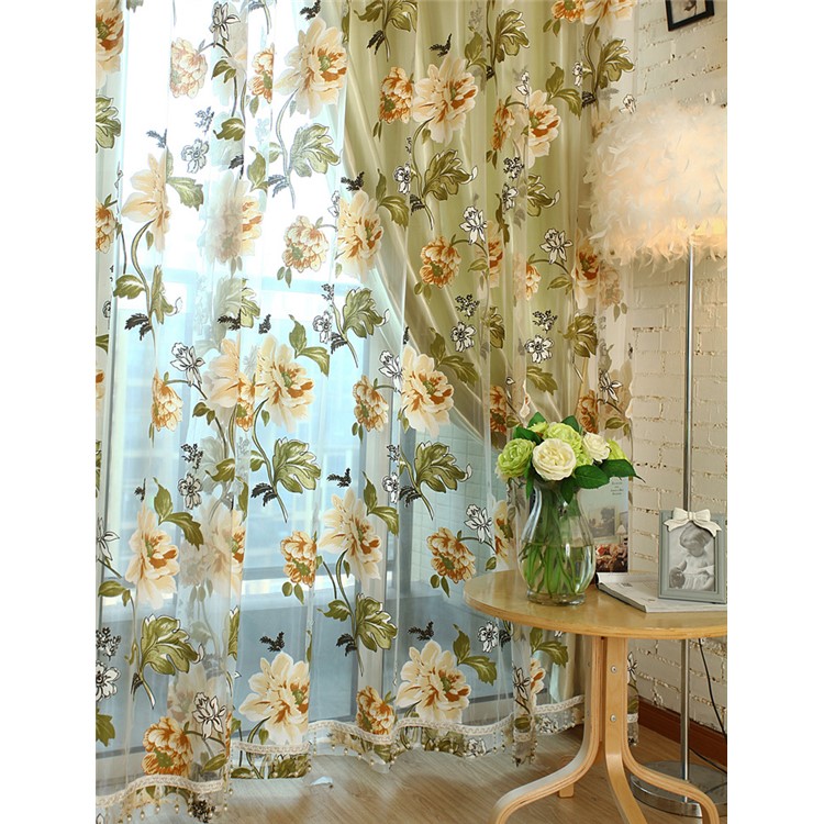 1x2m Peony Flower Curtain Blackout Window Tulle Drape Sheer for Bedroom Living Room  - Beige-7