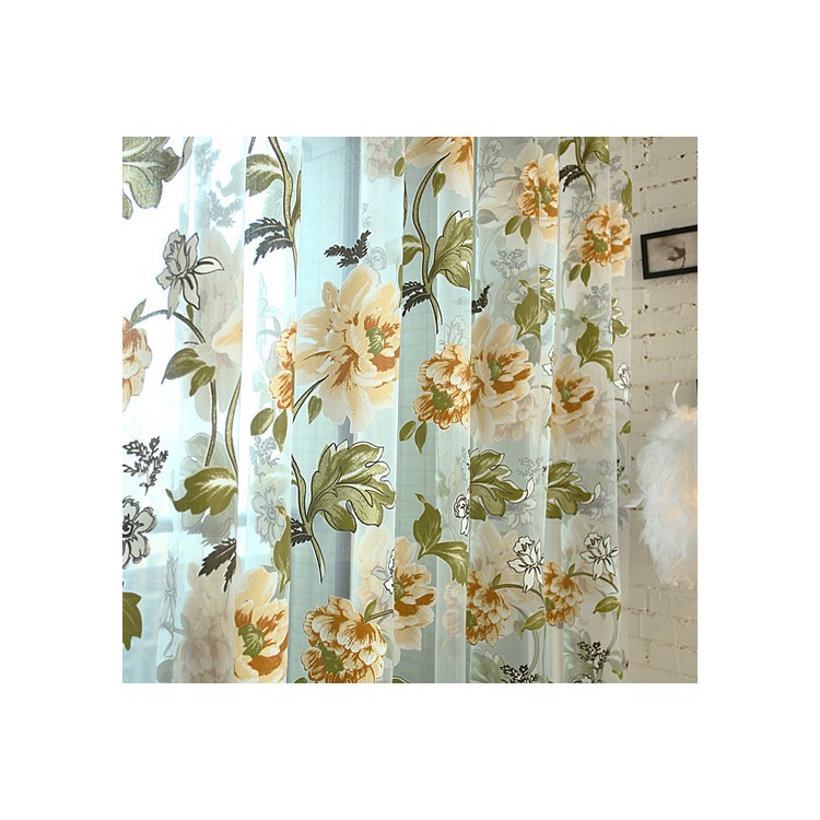 1x2m Peony Flower Curtain Blackout Window Tulle Drape Sheer for Bedroom Living Room  - Beige-8