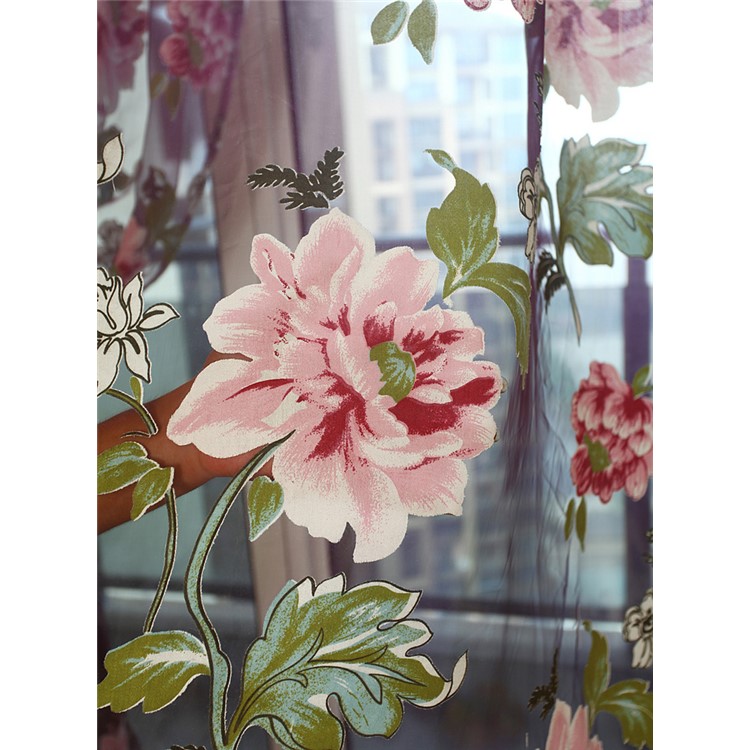 1x2m Peony Flower Curtain Blackout Window Tulle Drape Sheer for Bedroom Living Room - Purple-2